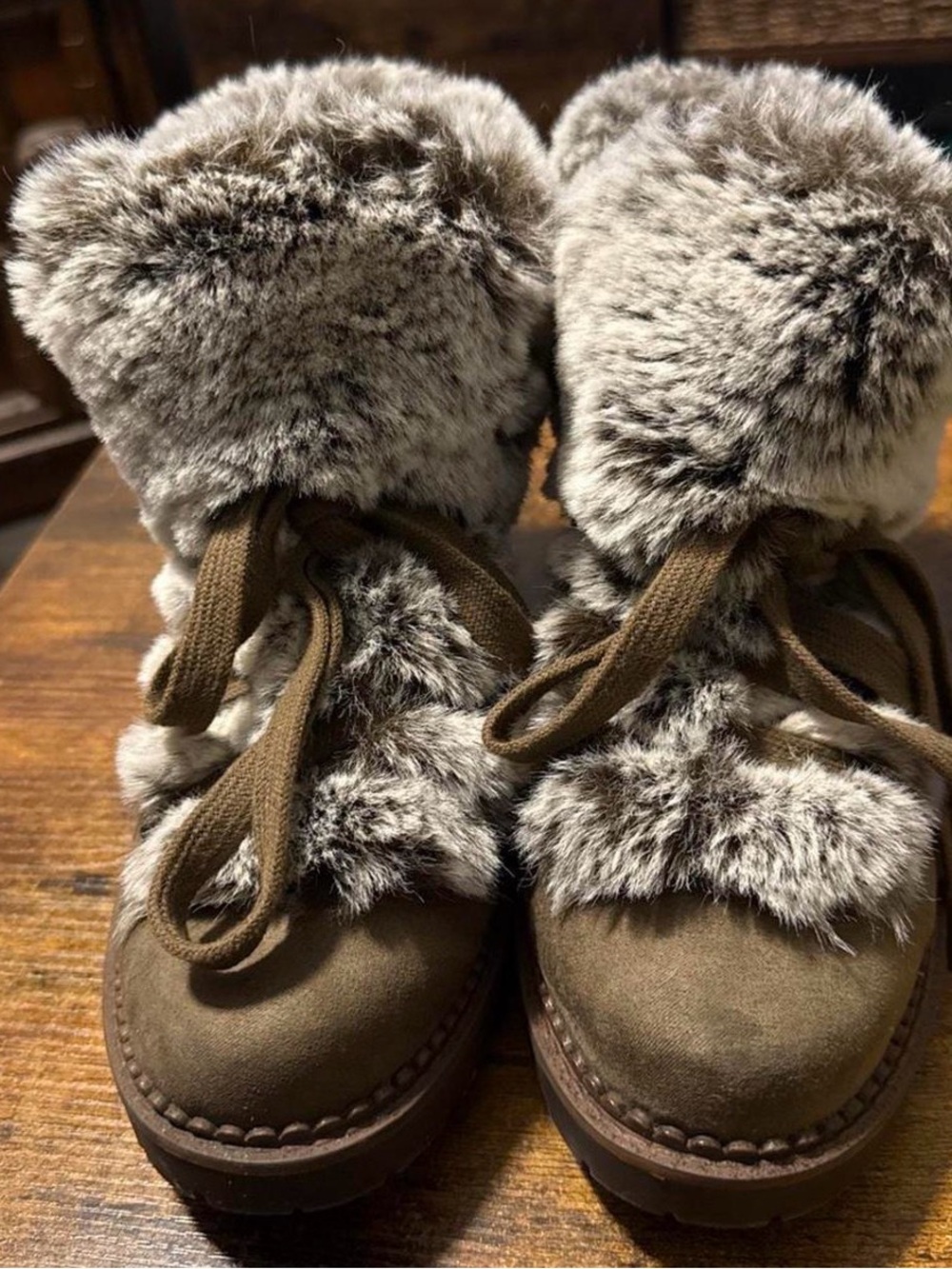 UNIONBAY Brown Faux Fur Lace-Up Winter Ankle Boots